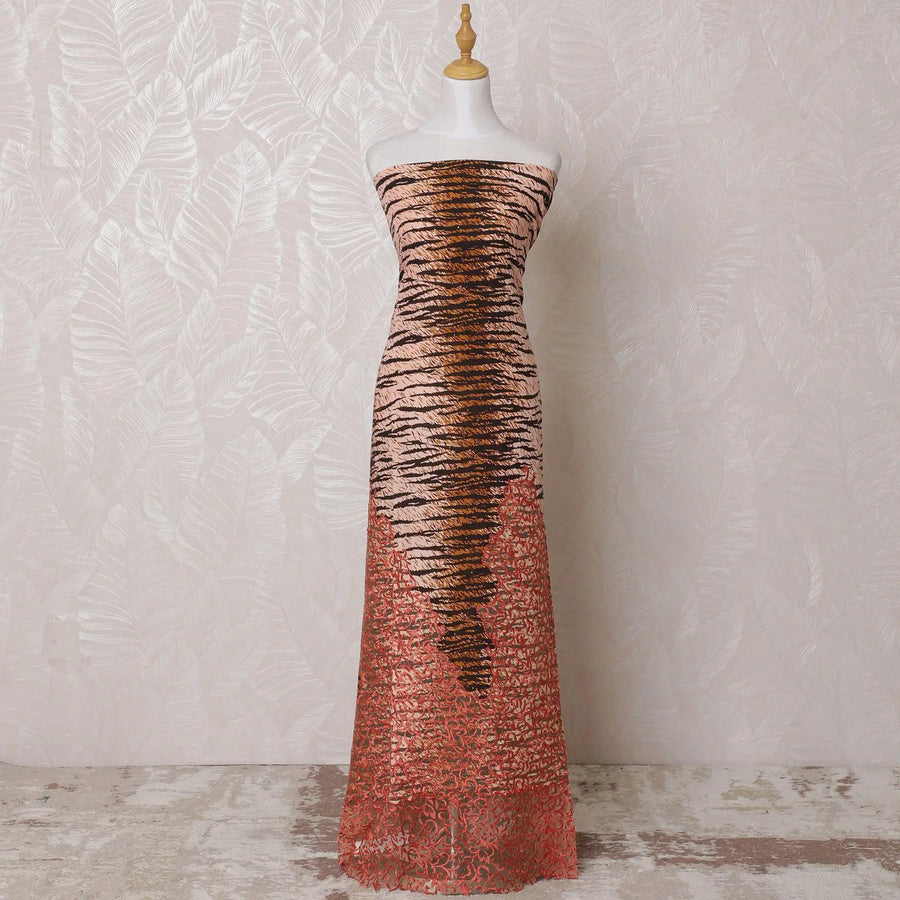 Rose pink blended cotton lawn fabric with multicolor print having brick red embroidery and stone work in fancy design-D14733 Regal Fabrics
