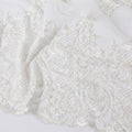 White nylon tulle fabric with same tone embroidery, bead work in floral Design-D11730