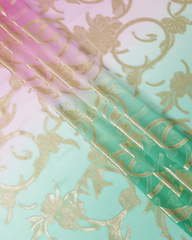 أخضر مائي إلى أرجواني وردي قماش شيفون حريري فرنسي خالص (فانساوي) بتصميم أومبير-D14025