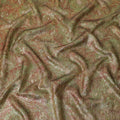 Olive green silk organza fabric with maroon and neon green metallic jacquard in fancy design-D14029 Regal Fabrics