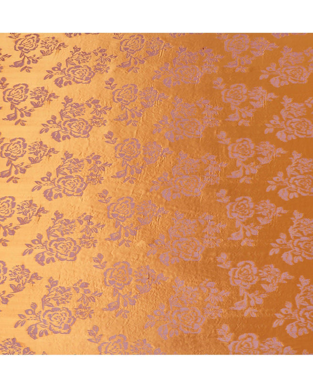 قماش شيفون حريري نقي فاخر باللون البرتقالي الخردل بتصميم زهور-D13107
