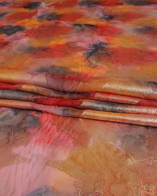 قماش شيفون حريري نقي ممتاز متعدد الألوان مع لوريكس معدني ذهبي بتصميم زهور-D9276