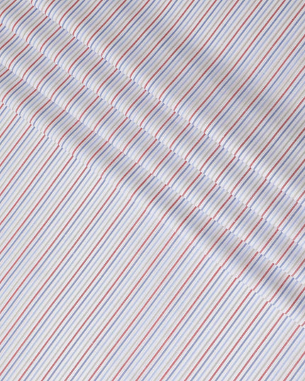 قماش الكتان النقي الفاخر باللون الأبيض الفاتح مع طباعة باللون الأحمر والأزرق والأخضر الغار بتصميم مخطط - D11108