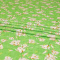 Screamin green uragiri cotton voile fabric with same tone jacquard having off white, light mustard and peach print in floral design-D7322 Regal Fabrics