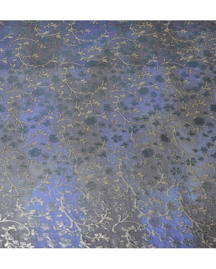 Blue Premium pure silk chiffon fabric with gold metallic lurex in floral design-D12536