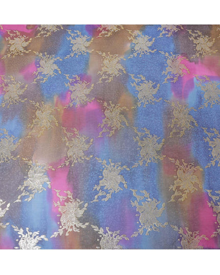 قماش شيفون حريري نقي فاخر متعدد الألوان مطبوع يدويًا مع لوركس معدني ذهبي بتصميم فاخر-D10411