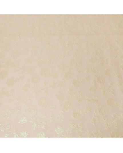 قماش الشيفون الحريري الخالص الفاخر باللون البيج اللاتيه مع اللوريكس المعدني باللون الأخضر النيون بتصميم الأزهار-D12420