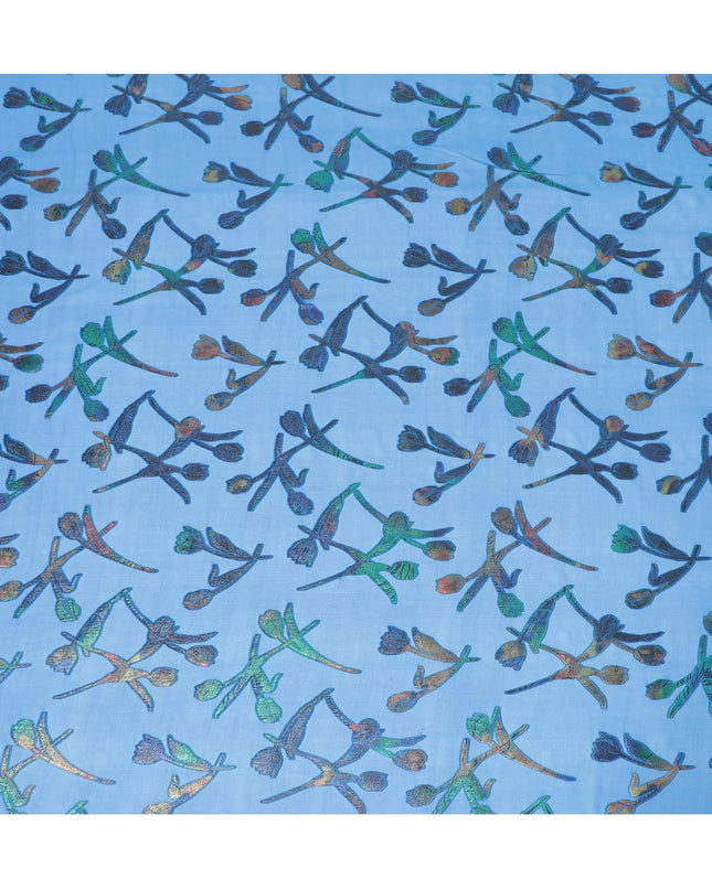 قماش شيفون حريري نقي فاخر باللون الأزرق الملكي مع لوركس معدني متعدد الألوان بتصميم زهور -D9664