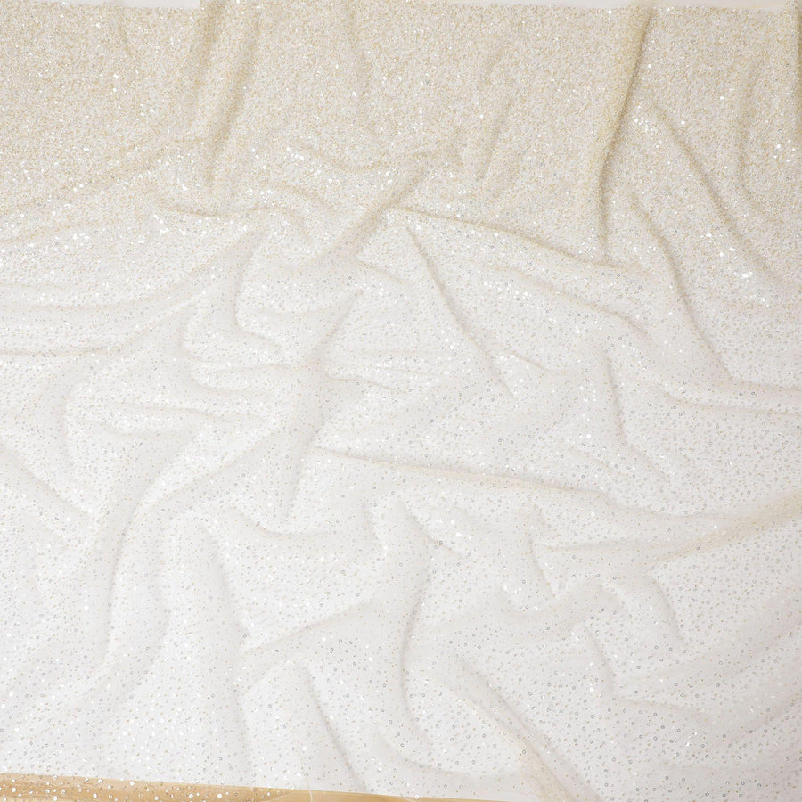 Gold nylon tulle fabric with same tone sequins and bead work in fancy design-D13966 Regal Fabrics