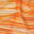 قماش شيفون من الحرير الخالص باللون البرتقالي مع لوريكس معدني ذهبي وفضي بتصميم مخطط -D13978