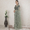 Vista green, grey Premium two tone French chantilly lace saree in floral design-D14539