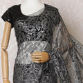 Black, Silver Premium pure French metallic chantilly lace saree in floral design-D15547