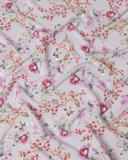 Light thistle purple viscose fabric with multicolor print in floral design-D12260