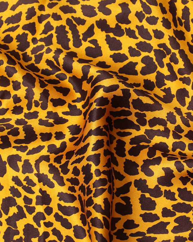 قماش ساتان حريري نقي 100% ممتاز باللون البرتقالي النمر مع طباعة بني موكا بتصميم جلد الحيوان-D9292