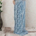 Baby blue, silver Premium pure French chantilly lace saree having stone work in floral design-D14485