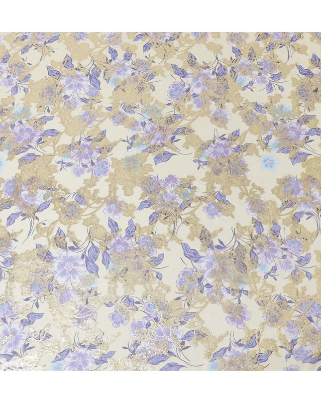 قماش شيفون من الحرير الخالص الذهبي مع طباعة متعددة الألوان ولوريكس معدني ذهبي بتصميم زهور-D14296