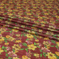 Marron tussar silk fabric with parrot green, light mustard, mint green and ruby pink print in floral design-D6141