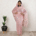 Salmon peach premium pure silk chiffon thobe with blue and gold metallic lurex in dot design-D11640 Regal Fabrics