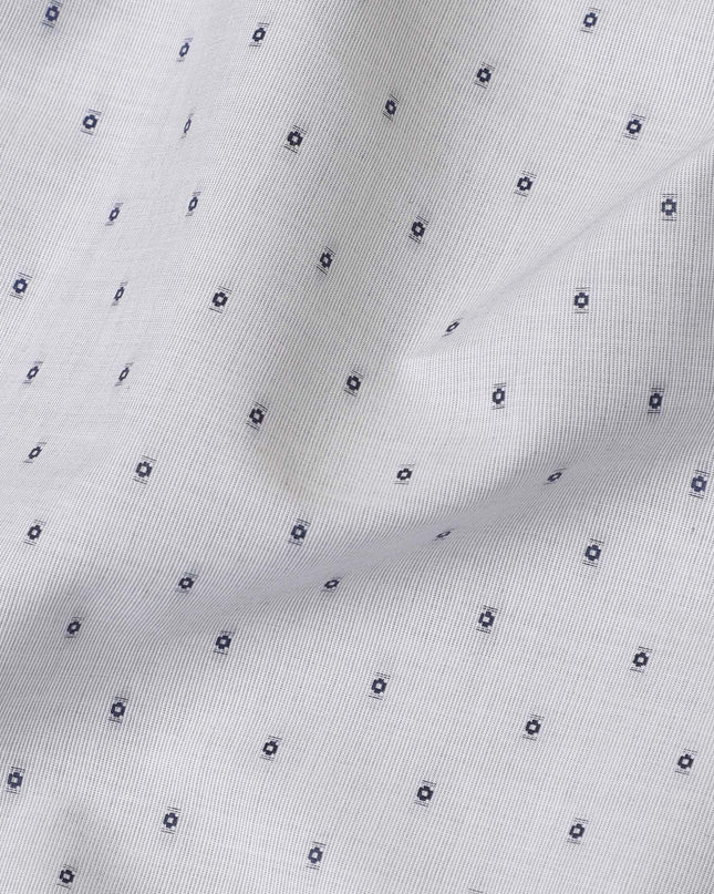 قماش القمصان القطني بنسبة 100% باللون الرمادي السحابي مع جاكار باللون الأزرق الداكن بتصميم منقط-D7284