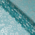 Teal blue Premim pure silk chiffon fabric with silver jacquard in floral design-D15318