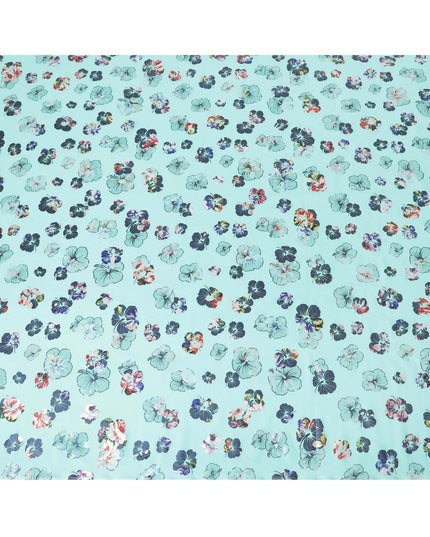 Vista blue cotton voile fabric with multicolor metallic foil print in floral design-D6750