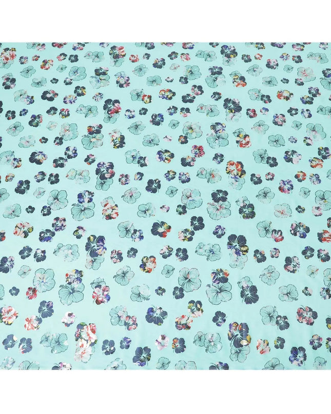 Vista blue cotton voile fabric with multicolor metallic foil print in floral design-D6750 Regal Fabrics
