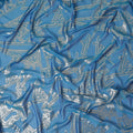 Blue Premium pure silk chiffon fabric with gold metallic lurex in abstract design-D13844