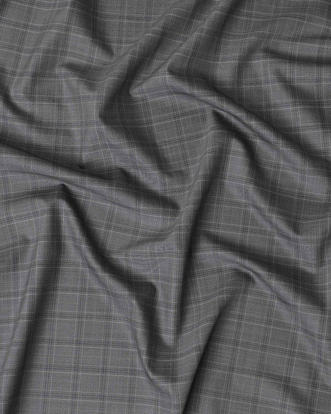 Seal grey Premium Italian wool suiting fabric with light pink checks design-D11445 Regal Fabrics