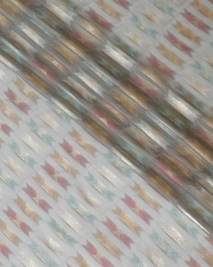 قماش شيفون من الحرير الخالص باللون الرمادي الداكن مع لوريكس معدني متعدد الألوان بتصميم تجريدي - D10040