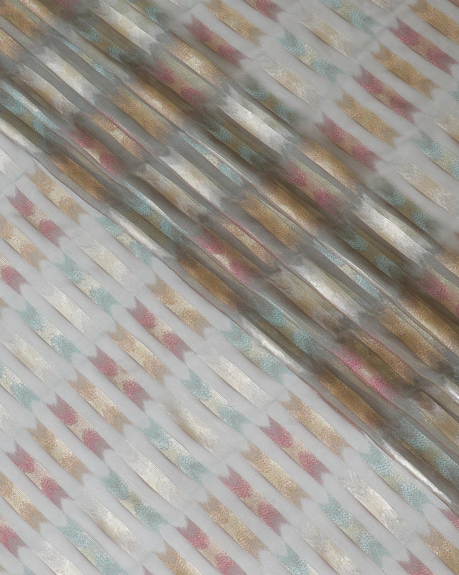 قماش شيفون من الحرير الخالص باللون الرمادي الداكن مع لوريكس معدني متعدد الألوان بتصميم تجريدي - D10040