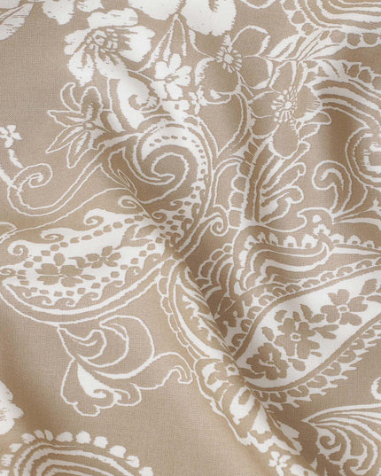 Beige premium Italian viscose fabric with off white print in fancy design-D12535