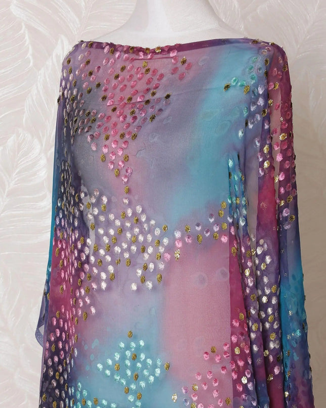 Multicolor Premium pure silk blended velvet makmal dirac fabric with gold metallic lurex in dot design-D15121 Regal Fabrics