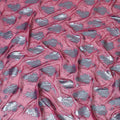 Dark Pink silk chiffon fabric with baby blue and copper metallic lurex in floral design-D8042