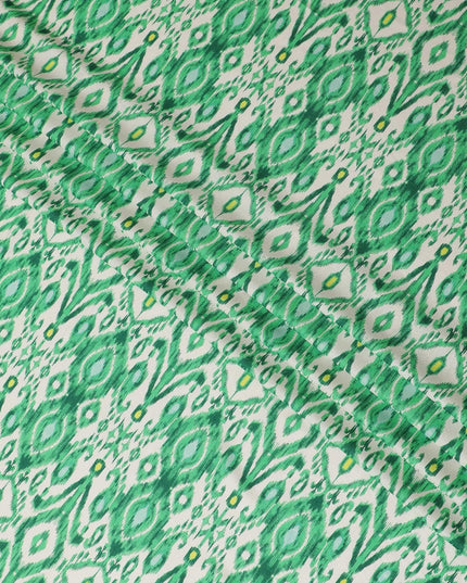 Off white premium Italian viscose fabric with pastel green print in fancy design-D12519