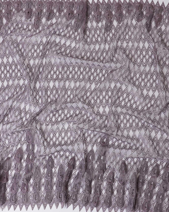 Mauve nylon tulle fabric with same tone embroidery in fancy design-D11743