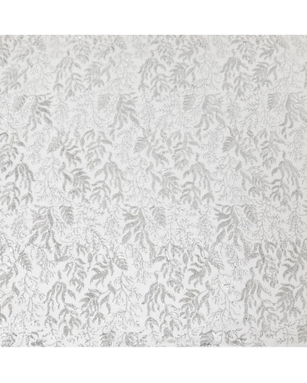 قماش شيفون من الحرير الخالص باللون الرمادي اللؤلؤي مع تطريز بالترتر بنفس اللون بتصميم الأزهار-D13627