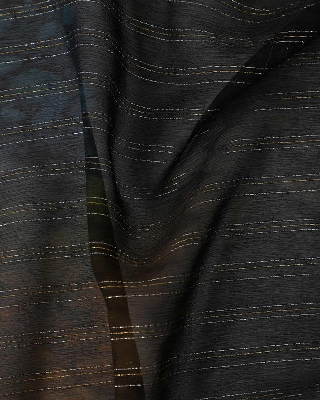 قماش شيفون من الحرير الخالص متعدد الألوان مع لوريكس معدني ذهبي بتصميم مخطط - D9045