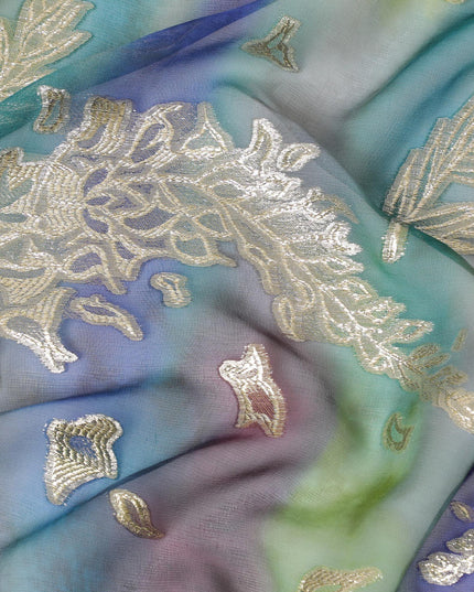 قماش شيفون حريري نقي فاخر متعدد الألوان مع لوركس معدني ذهبي بتصميم زهور-D14239