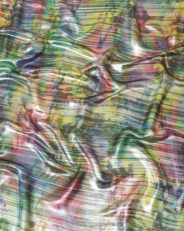 Multicolor synthetic chiffon fabric with multcolor print and metallic lurex in abstract design-D8514 Regal Fabrics