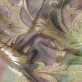 Multicolor Premium pure silk chiffon with gold metallic lurex in leaf design-D11388