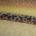 Olive green, Yellow, Brown Premium French (Fransawi) silk chiffon fabric with silver metallic lurex in fancy design-D8272