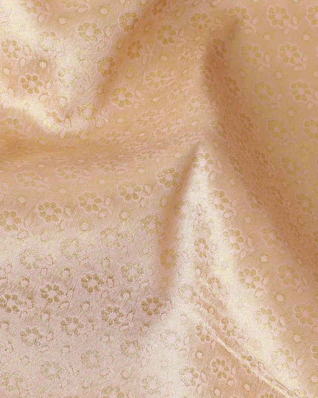 Flamingo pink silk brocade with gold metallic lurex in floral design-D11329 Regal Fabrics