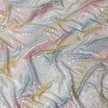 قماش شيفون حريري خالص مطبوع متعدد الألوان مع لوركس معدني ذهبي وفضي بتصميم تجريدي-D12427