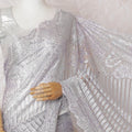 Lavender, silver Premium pure metallic French chantilly lace saree having stone work in floral design-D14891