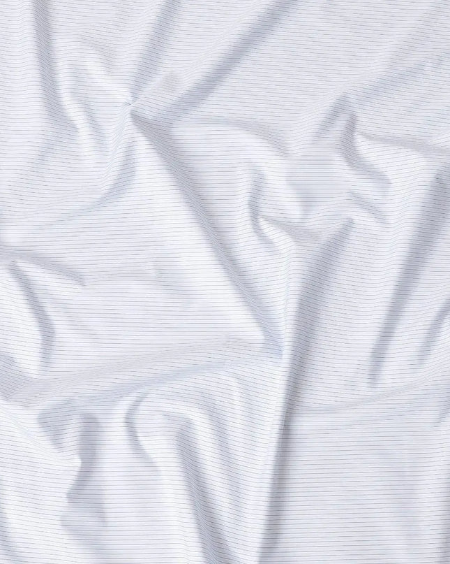White blended cotton shirting fabric with powder blue and blue print in stripe design-D6342 Regal Fabrics