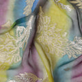 Multicolor premium pure silk chiffon fabric with gold metallic lurex in floral design-D14240