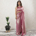 Fuchsia pink plain Premium French lame Saree with gold foil finish-D9569
