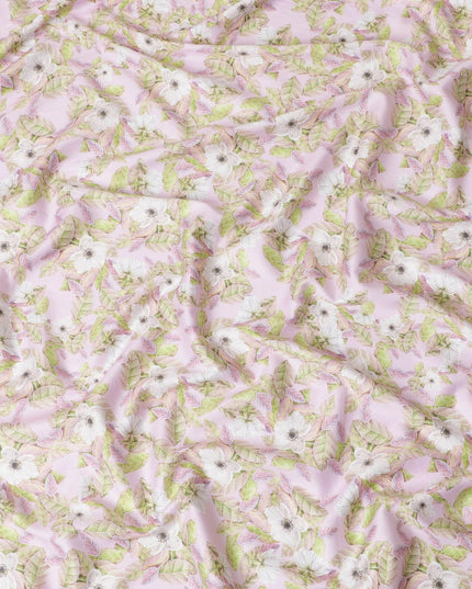 Light pink cotton satin fabric with multicolor print in floral design-D15264