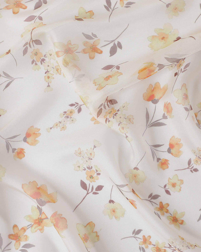 Off white premium pure silk chiffon fabric with multicolor print in floral design-D13226