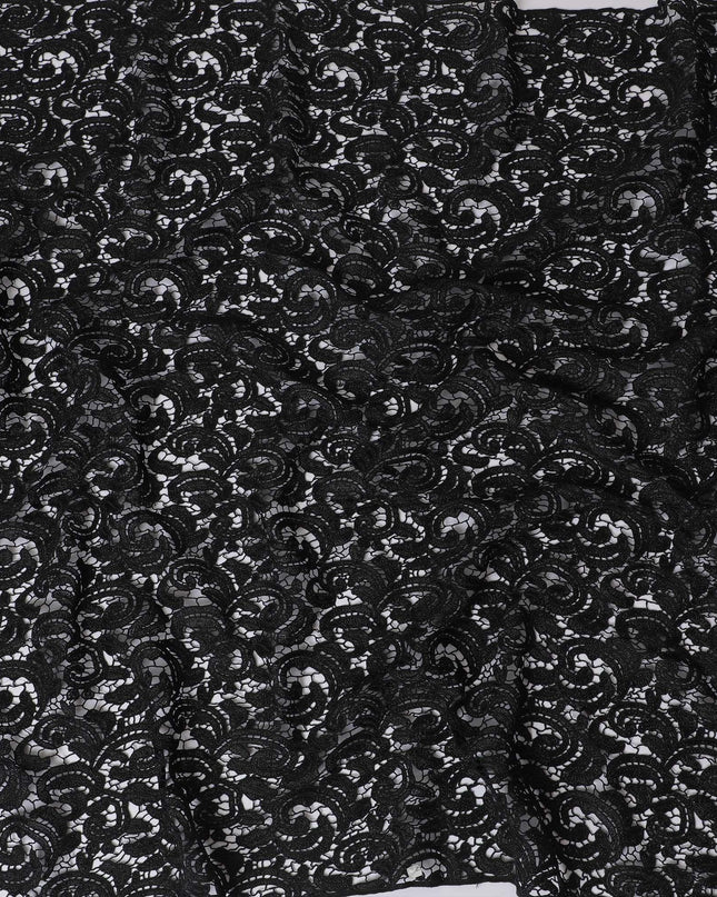 Black guipure lace fabric with same tone metallic weave in fancy design-D11783
